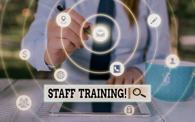 Word writing text Staff Training. Business photo showcasing learn specific knowledge improve perforanalysisce in current roles