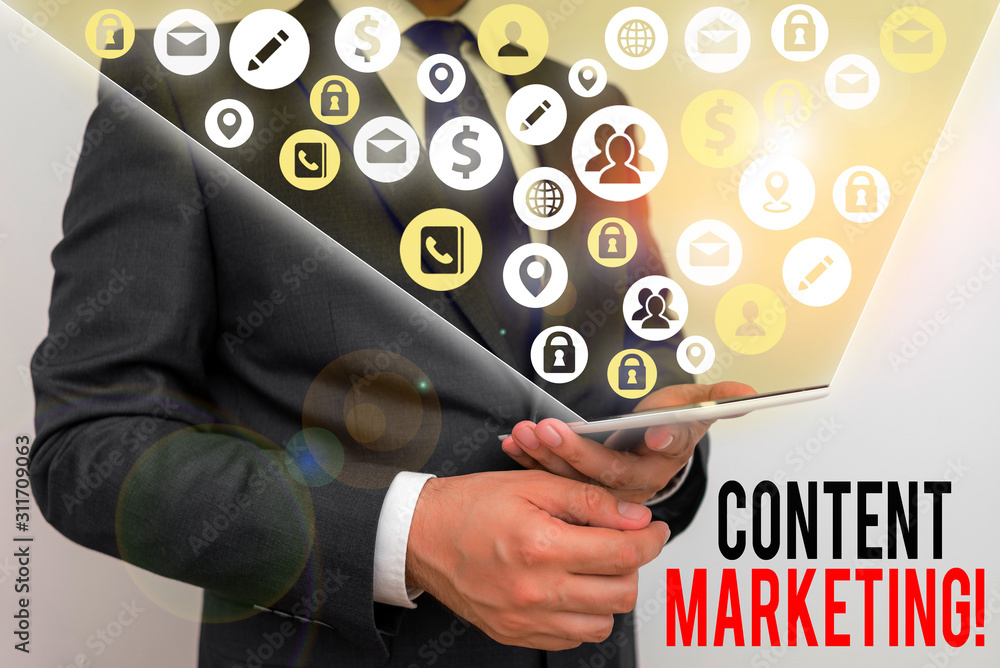 Poster text sign showing content marketing. business photo showcasing involves creation and sharing of onli