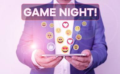 Text sign showing Game Night. Business photo showcasing usually its called on adult play dates like...