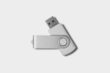 USB Flash Drive Mock up isolated on light gray background. 3d rendering - obrazy, fototapety, plakaty
