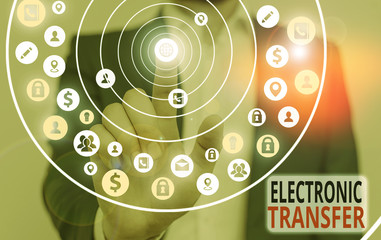 Conceptual hand writing showing Electronic Transfer. Concept meaning transaction that takes place over a computerized network