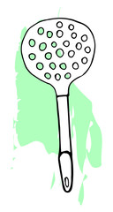 Hand drawing spatula for a frying pan. Outline sketch of turner for cook food. Kitchen accessories.
