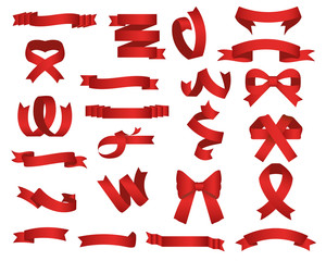 様々なグラデーションの赤リボンイラスト