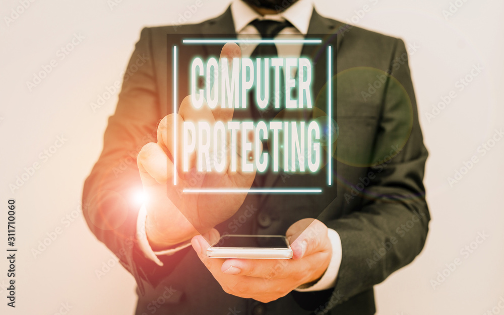 Poster conceptual hand writing showing computer protecting. concept meaning protecting computer against una