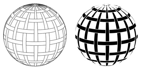 globe sphere planet earth with intertwined Parallels and meridians, vector intertwined lines globe