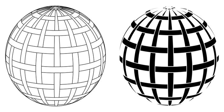 globe sphere planet earth with intertwined Parallels and meridians, vector intertwined lines globe