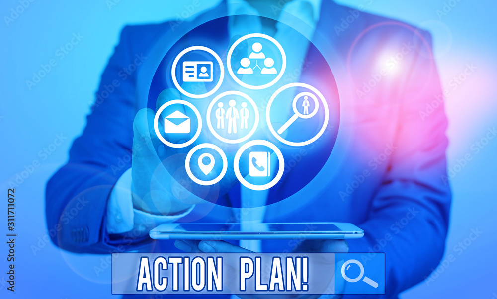 Poster conceptual hand writing showing action plan. concept meaning proposed strategy or course of actions 