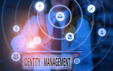 Text sign showing Identity Management. Business photo showcasing administration of individual identities within a system