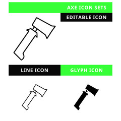 Axe  icons set vector design, modern editable line and  glyph icon, black color and isolated for icon presentation, website and banner