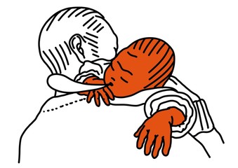 Dad try  to burp baby