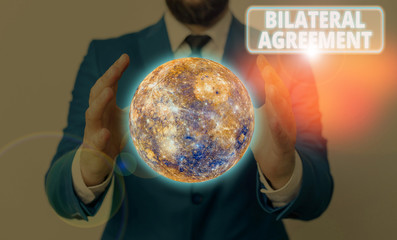 Conceptual hand writing showing Bilateral Agreement. Concept meaning Legal obligations to...