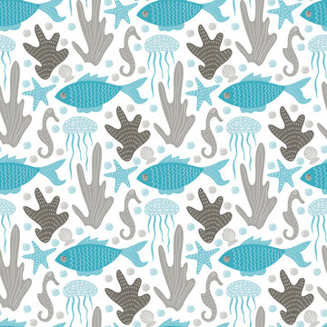 Vector Seamless Tough Underwater  Pattern