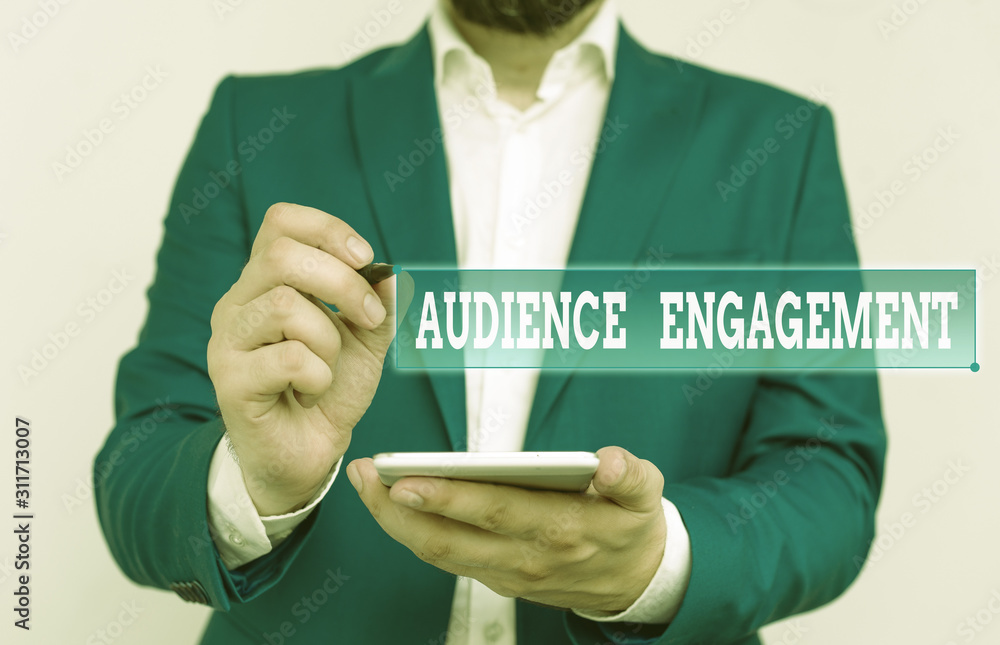 Poster writing note showing audience engagement. business concept for active involvement of an audience in 