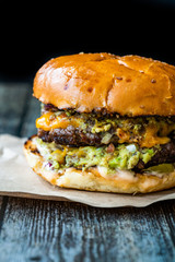 Hamburger with Guacamole Dip Sauce / Guacamole Burger.