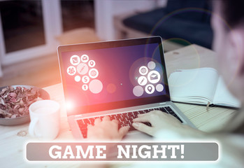 Conceptual hand writing showing Game Night. Concept meaning usually its called on adult play dates...