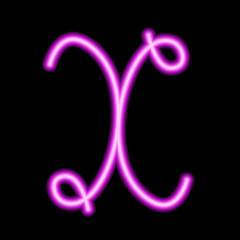 neon pink letter "X" on a black background