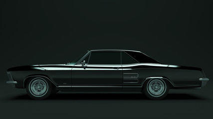 Obraz na płótnie Canvas Powerful Black Gangster Luxury 1960's Style Car 3d illustration 3d render