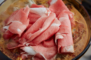 Pork in Korean kimchi and seafood hot pot 