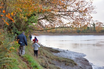 Hikers on a path in Brittany. France