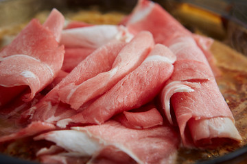 Pork in Korean kimchi and seafood hot pot 