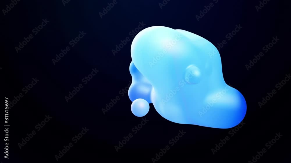 Aufkleber 3d abstract background, droplets of molten wax with internal blue glow merge and fly apart in liquid