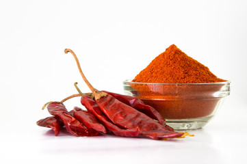 Dried red chilli and powder