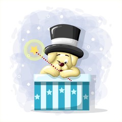 Cartoon Cute Dog Magician Illustration Vector
