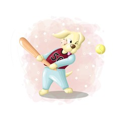 Cartoon Drawing Dog Playing Baseball Illustrations Vector