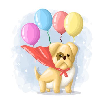 Cartoon Cute Dog Hero Illustration Vector