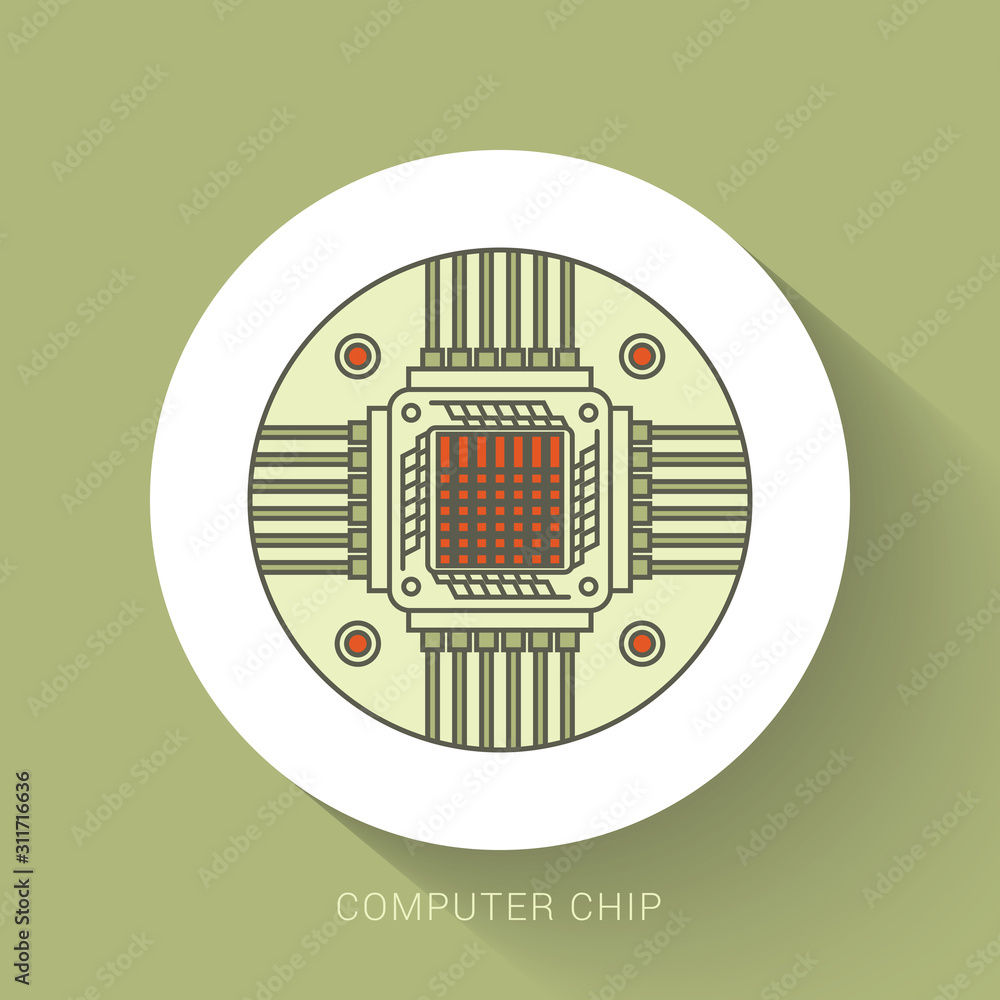 Poster computer chip circuit board flat icon for apps and websites