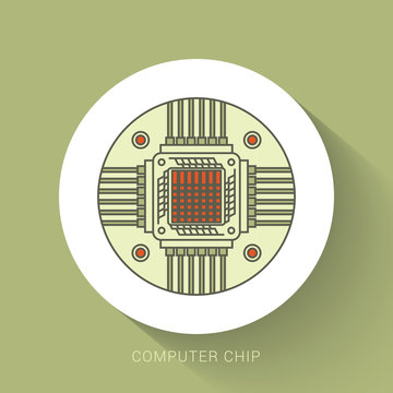 Computer chip circuit board flat icon for apps and websites