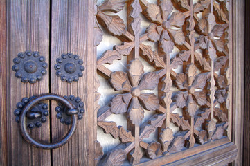 buddhist temple doors. korean traditional flower pattern