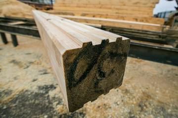 Timber production, Wooden planks on timber yard, warehouse or sawmill