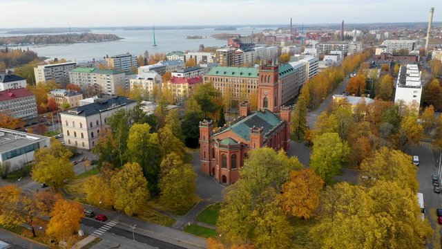 Holy Trinity Church and center of Vaasa captured with drone