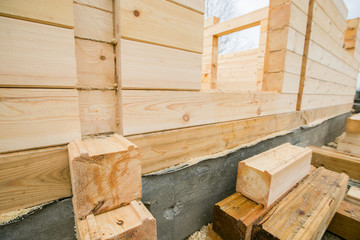 Timber production, Wooden planks on timber yard, warehouse or sawmill