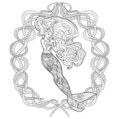 Patterned illustration of a mermaid.