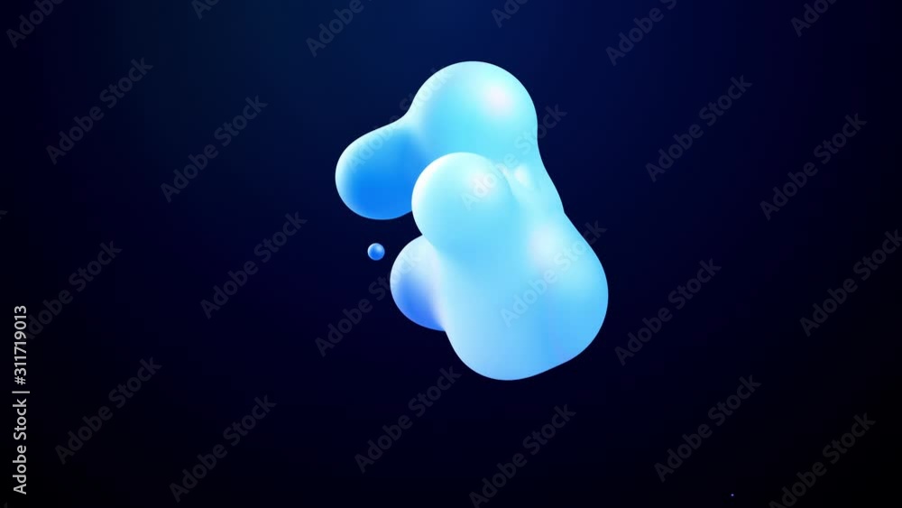 Aufkleber 3d abstract background, droplets of molten wax with internal blue glow merge and fly apart in liquid