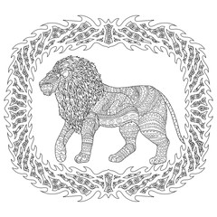 Fototapeta premium Adult coloring page for antistress with lion.