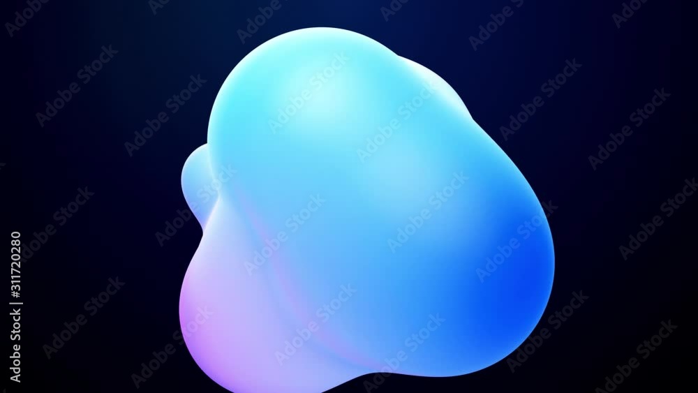 Poster 3d abstract background, droplets of molten wax with internal blue glow merge and fly apart in liquid