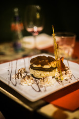 Italy / Rome 14. December 2019 serving tiramisu in a restaurant