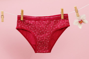Beautiful women's cotton panties on pink background.