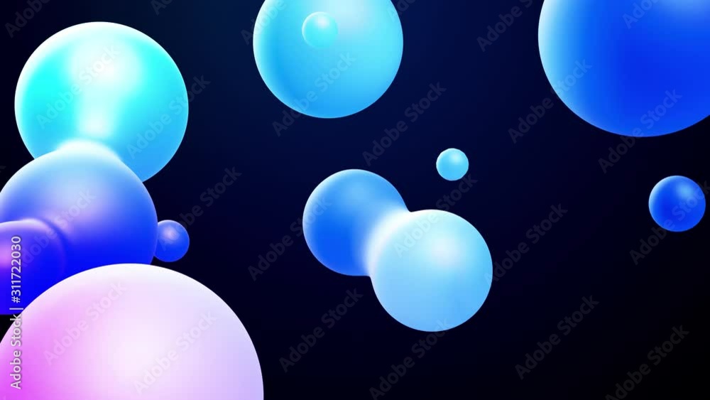 Aufkleber 3d abstract background, droplets of molten wax with internal blue glow merge and fly apart in liquid
