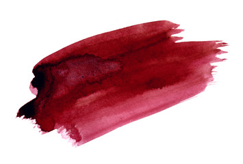Gradient with Antique Ruby, Red, Bordeaux color, Burgundy color. Watercolor shape isolated on white background. Diagonal hand drawn red liquid ink color lines. 