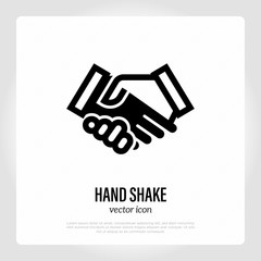 Handshake thin line icon. Partnership, agreement, business contract. Vector illustration.