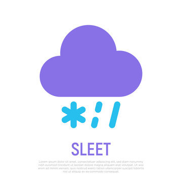 Sleet Icon: Snowflakes And Rain Falling From Cloud. Weather Symbol In Flat Style. Modern Vector Illustration.