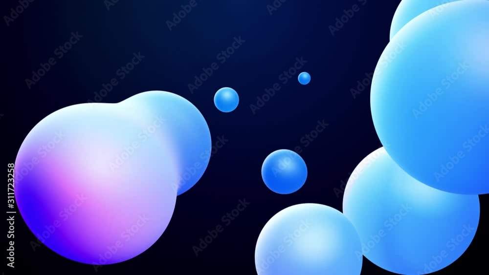 Aufkleber 3d abstract background, droplets of molten wax with internal blue glow merge and fly apart in liquid