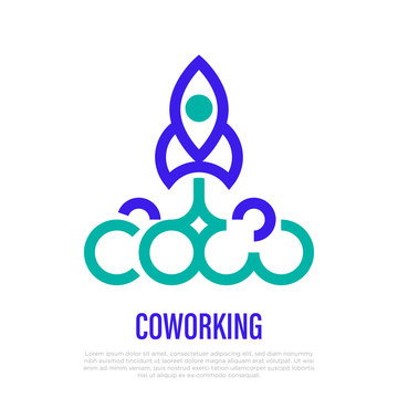 Symbol of startup, coworking, small business. Rocket launch thin line icon. Development of innovation. Vector illustration.