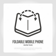 Foldable mobile phone thin line icon. Flexible screen of smartphone. Modern vector illustration.