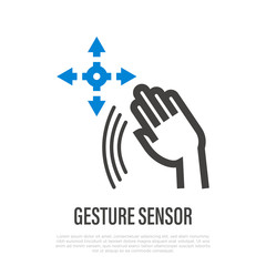 Hand gesture sensor. Recognition and hand tracking of virtual reality. Thin line icon. Vector illustration.