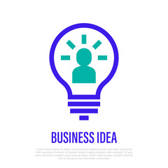 Business idea symbol, innovation, creativity. Thin line icon. Light bulb with man inside. Vector illustration.